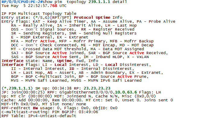 PE-2 PIM topology detail for multicast group